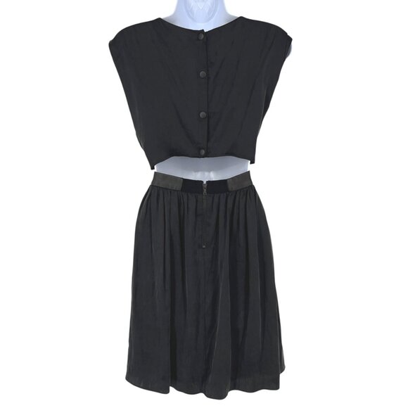 Alice + Olivia Sayah Silk Leather Cut-out A-Line Mini Dress Black Size Small - Picture 5 of 11